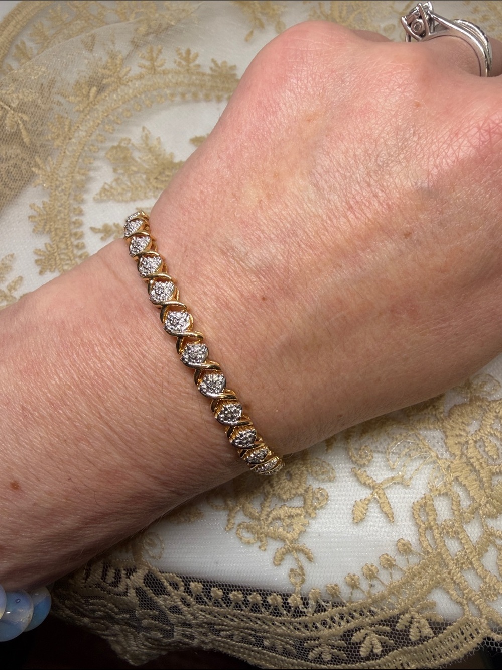 Vintage Estate Marquise Diamond Tennis Bracelet Gold-Finished 925 Sterling
